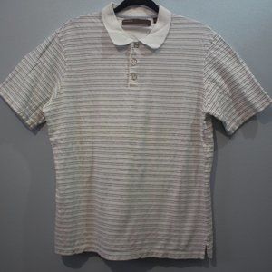 Perry Ellis white striped polo button covered XL